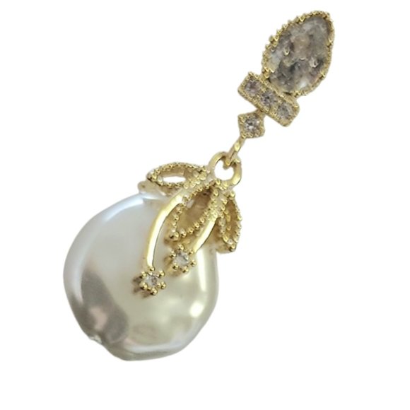 Freshwater pearl 14kt gold plated drop earrings NEW - Picture 3 of 7